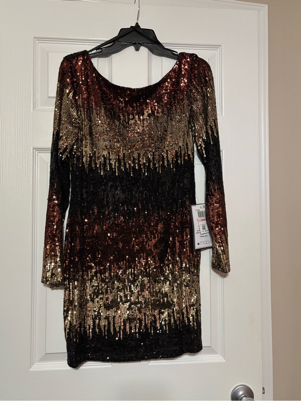Sequin Ombre Long-Sleeve Party Dress - Gold, Black & Brown